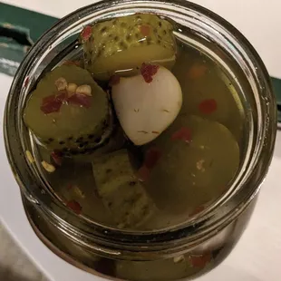 Awesome pickles that customers first got to sample from Michelle, a server who works at this eatery