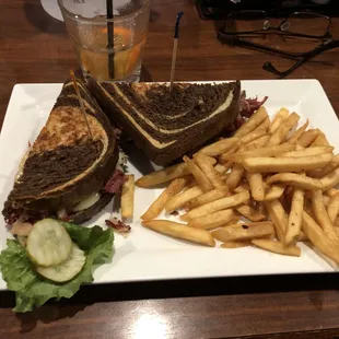 rueben sandwich with fries