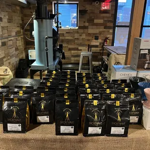 a variety of coffees on display