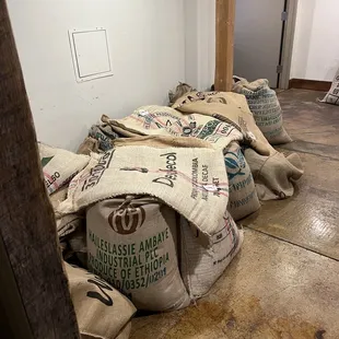 bags of coffee on the floor