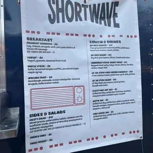 the menu for shortwave