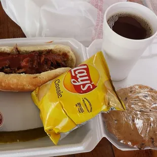 Daily special chopped brisket sandwich and a few friends.