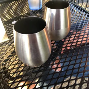 Wine served in cool metal cups