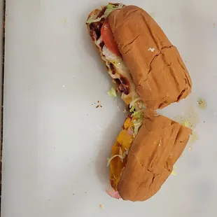 a half eaten sandwich