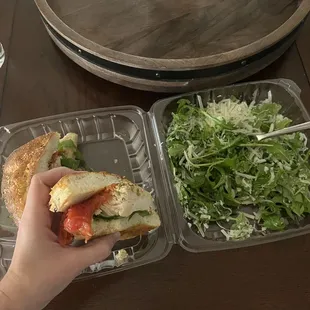 chicken pesto sandwich with rocket salad