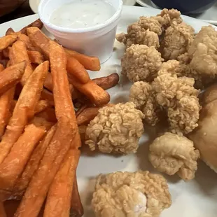 Sweet potato fries and sweetbreads