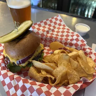Burger with chips
