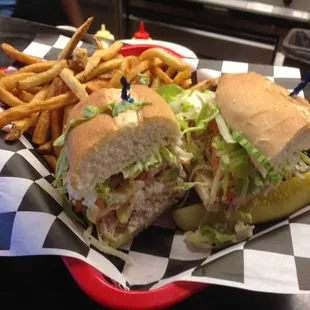 a sandwich and fries