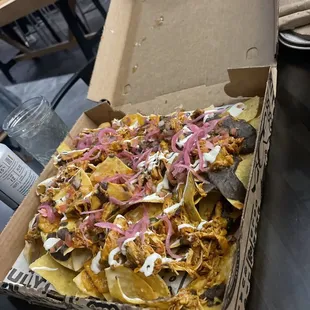 Pizza Box Nachos with Chicken