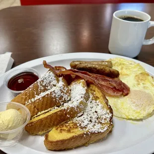 French Toast plate. Why choose just bacon or sausage when you can have both?