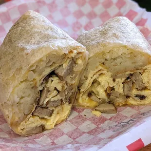 Sausage breakfast burrito: Wife loved it, the sausage cut up was really nice and we wish more places would do it like this.