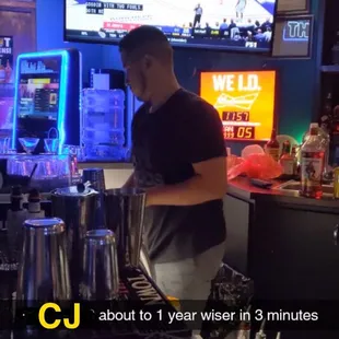 CJ killing it in the bar area!