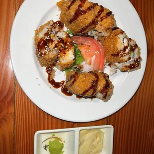 California dream (spicy tuna and crab salad rolls we asked for it well done)