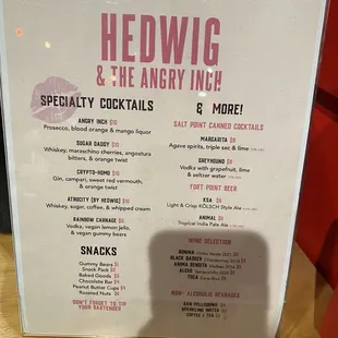 Specialty cocktails during Hedwig run (great show btw)