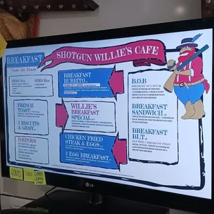 a menu displayed on a flat screen tv