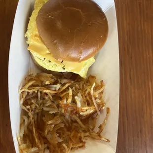 a hamburger and french fries