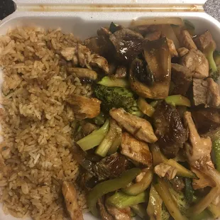 Hibachi steak and chicken with mixed veggies. One word Yum!!