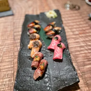 Nirgiri (wagyu, unagi, otoro, salmon belly)