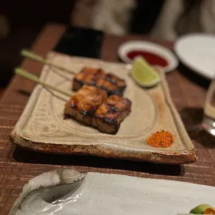Pork belly skewers