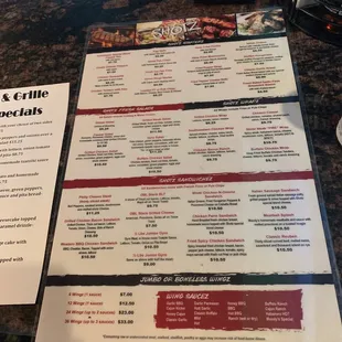 Menu at shotz bar and grill.