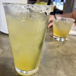 The tall margarita is habanero infused and it&apos;s nice and spicy and the short one is a margarita on the rocks and just as good!