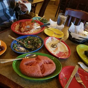 Tabbouleh, grapeleaves, raw kibbe, lamb