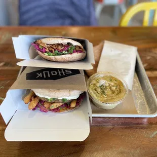 Top: BBQ Jack Pita  Bottom: Eggplant Burger (special) Side of Hummus February 12, 2022