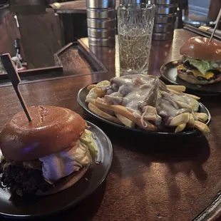 Double Pattie Smash Burgers while sharing a poutine and cider