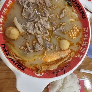 Beef combo soup with seafood. I think the soup contain nuts. FYI. their Raman is the same as instant noodles.