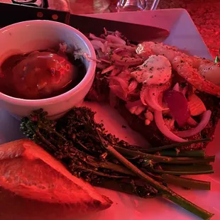 Ribeye Steak covered with onion &amp; blue cheese