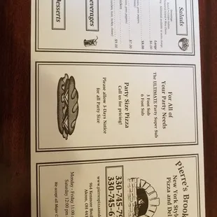 a menu for a restaurant