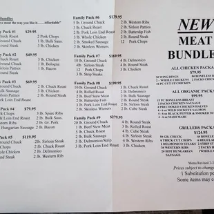 a menu for a new meal bundle