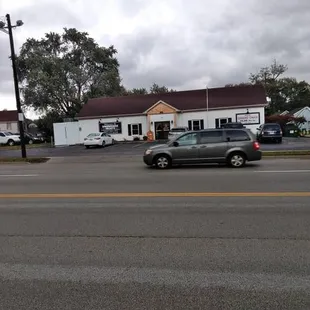 a car driving down a street