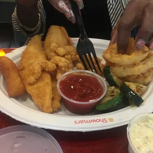 Just half of the flounder and shrimp plate which was such a great size!!! We split