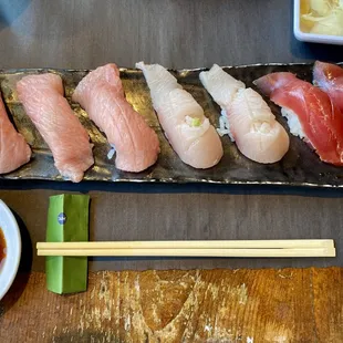 Ootoro (fatty tuna), yellow tail, Akami (tuna)