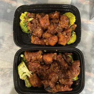 The top one is extremely dry sesame chicken and bottom is the extremely dry mandarin chicken