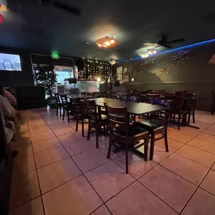 Dimly lit seating area