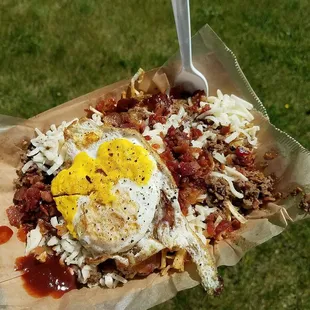 Steak &apos;n bacon, minus the bread, add egg