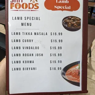 Boneless lamb specials.