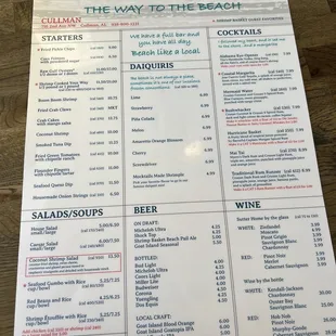 the menu of the restaurant
