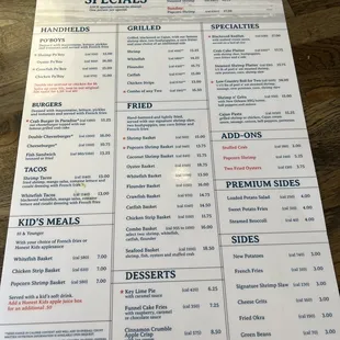 a menu for a seafood restaurant