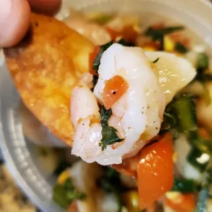 Shrimp &amp; Bay Scallop Ceviche with super delicious warm pita chips