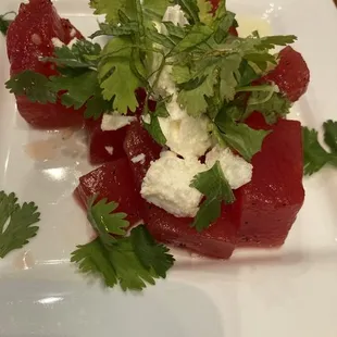 Watermelon, Feta, Mint, Cilantro &amp; Lime Salad appetizer