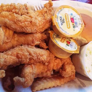 Chicken strip dinner w/ fries &amp; cole slaw