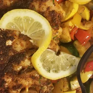 8 pc shrimp w/ rice and vegetables.