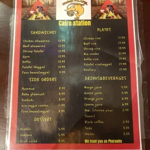 New menu for the brick and mortar restaurant