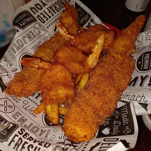 a basket of fried fish