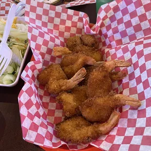 Fried shrimp basket... freshly battered, not store bought or frozen...