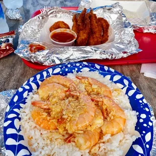 Garlic, shrimp, and calamari