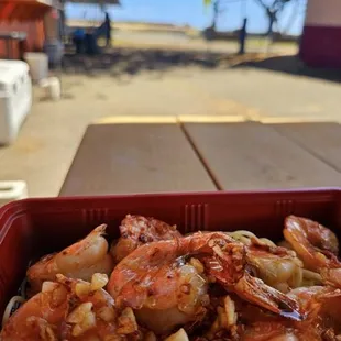 Hulihuli chicken and spicy garlic shrimp